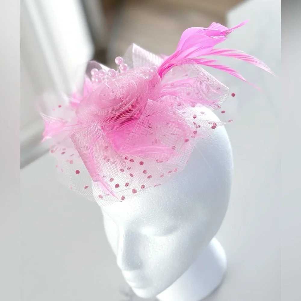 Pink Floral Mesh Fascinator Hair Clip NEW
